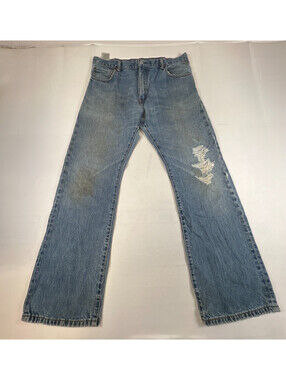Levi's 517 Men 36x32 Blue Distressed Bootcut Cotton Denim Jeans
